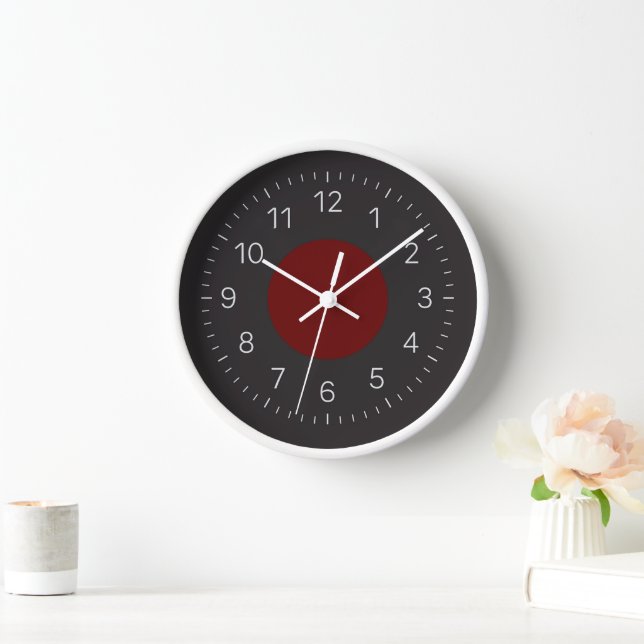 Dark Clock Face with Silver Numbers and Red Centre (Home)