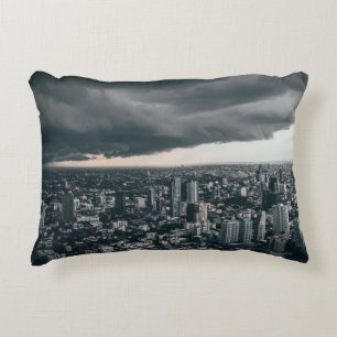 DARK CLOUD ABOVE CITY BUILDINGS DECORATIVE CUSHION