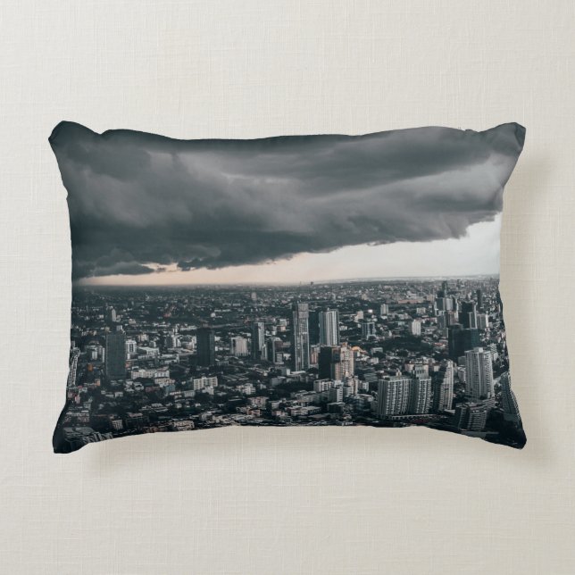 DARK CLOUD ABOVE CITY BUILDINGS DECORATIVE CUSHION (Front)