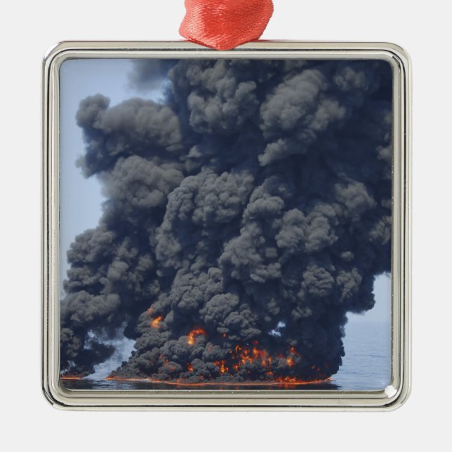 Dark clouds of smoke and fire emerge 2 metal ornament (Front)