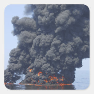 Dark clouds of smoke and fire emerge 2 square sticker