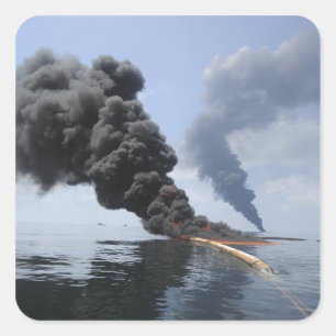 Dark clouds of smoke and fire emerge 3 square sticker