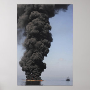 Dark clouds of smoke and fire emerge poster