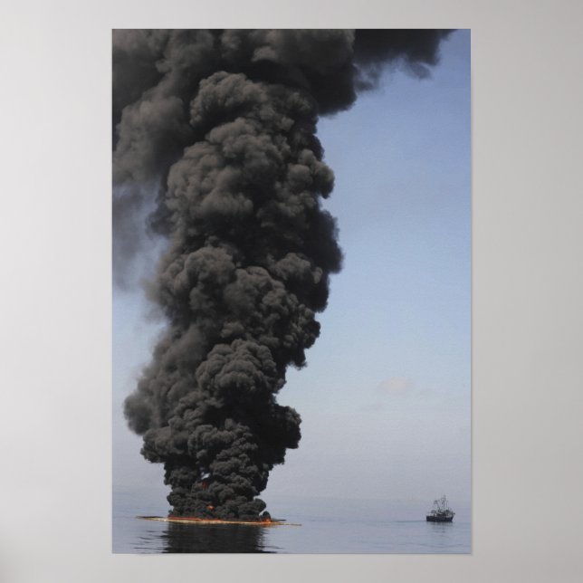 Dark clouds of smoke and fire emerge poster (Front)