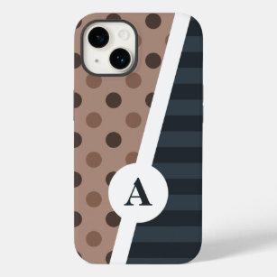 Dark Cocoa Polka Dot and Stripe Pattern Case-Mate iPhone 14 Case