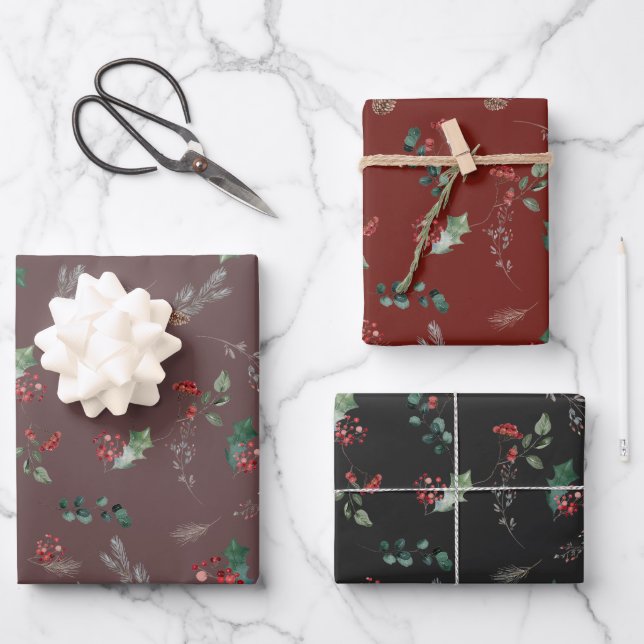 Dark Colour Rustic Foliage Holiday  Wrapping Paper Sheet (Front)