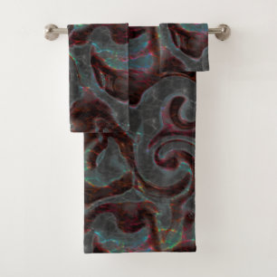 Dark coloured carved spiral parts and glow strokes bath towel set
