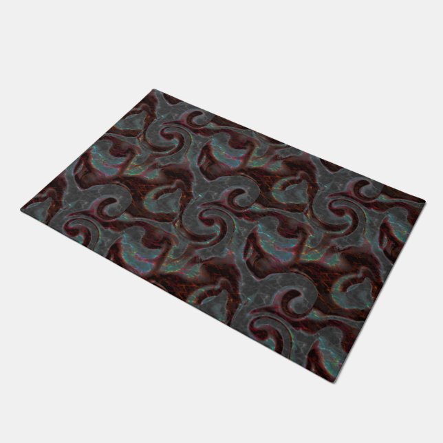 Dark coloured carved spiral parts and glow strokes doormat (Angled)