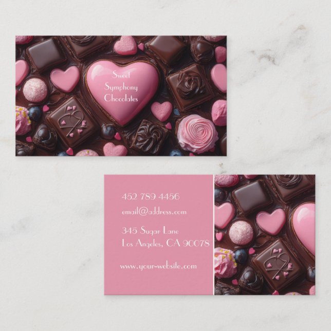 dark coloured heart shaped chocolates business card (Front/Back)