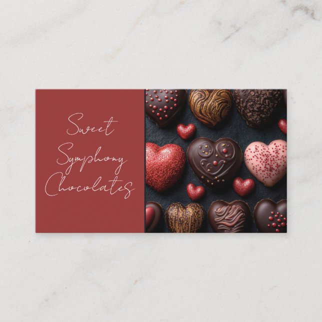 dark coloured heart shaped chocolates business card (Front)