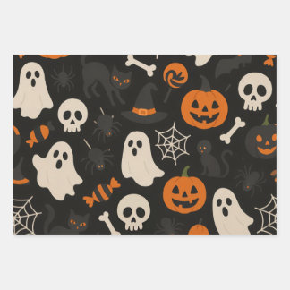 Dark coloured wrapping paper with Halloween-themed