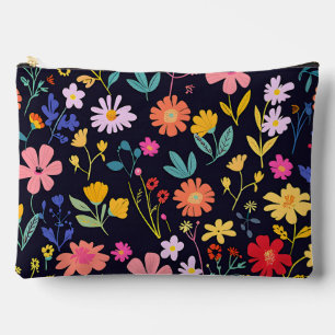 Dark Colourful Ditsy Floral Bohemian Pattern Accessory Pouch