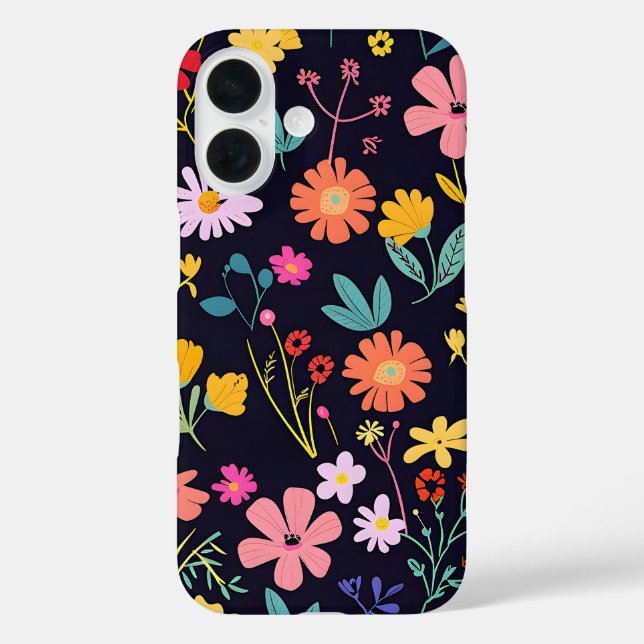 Dark Colourful Ditsy Floral Bohemian Pattern Case-Mate iPhone Case (Back)