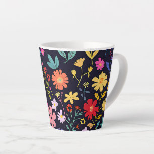 Dark Colourful Ditsy Floral Bohemian Pattern Latte Mug
