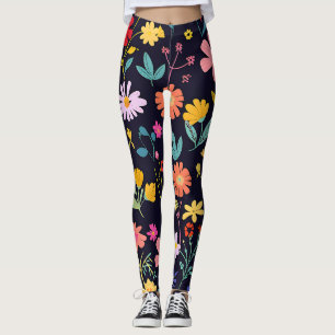 Dark Colourful Ditsy Floral Bohemian Pattern Leggings
