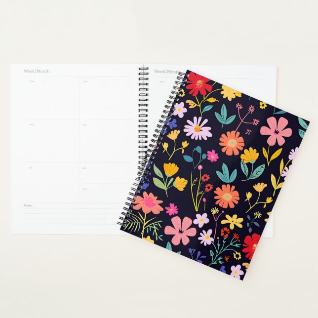 Dark Colourful Ditsy Floral Bohemian Pattern Planner (Display)
