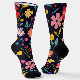 Dark Colourful Ditsy Floral Bohemian Pattern Socks