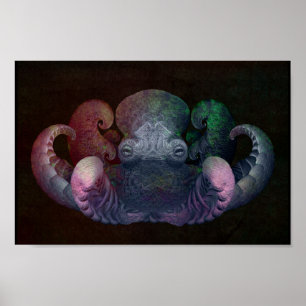 Dark Colourful Fractal Curly Octopus Composite Art Poster