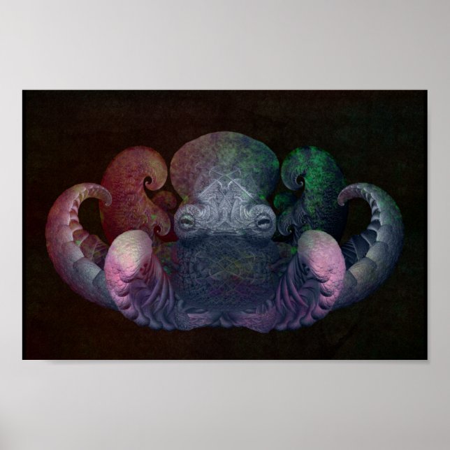 Dark Colourful Fractal Curly Octopus Composite Art Poster (Front)