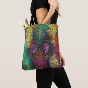 Dark colourful grainy texture in scraped ink paint tote bag