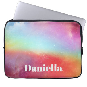 Dark Colourful Holographic Sky with Custom Name Laptop Sleeve