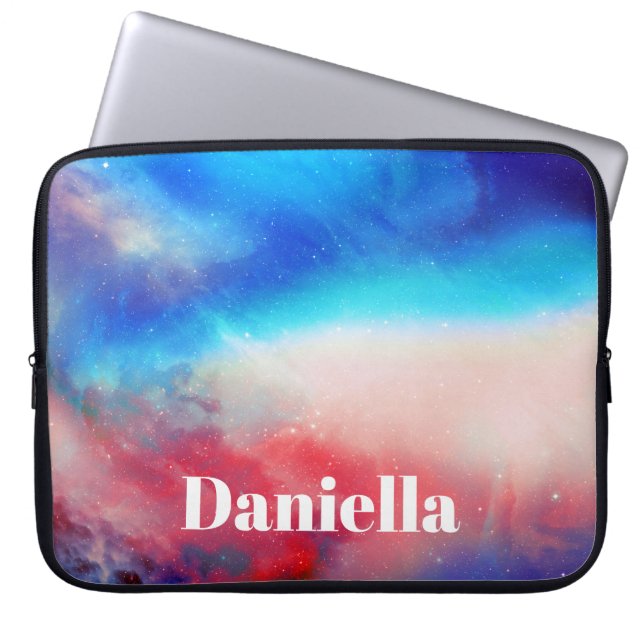 Dark Colourful Holographic Sky with Custom Name Laptop Sleeve (Front)