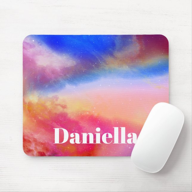Dark Colourful Holographic Sky with Custom Name Mouse Pad (With Mouse)