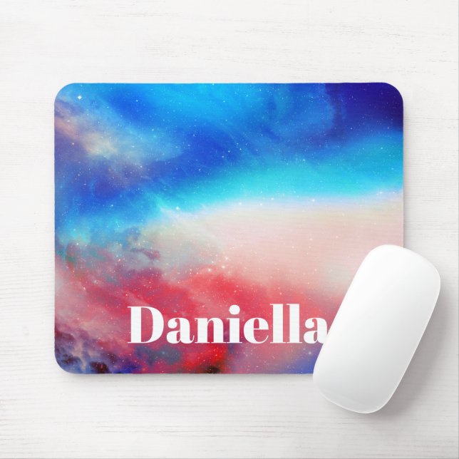Dark Colourful Holographic Sky with Custom Name Mouse Pad (With Mouse)