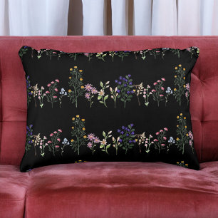 Dark Colourful Summer Wildflower Pattern Decorative Cushion