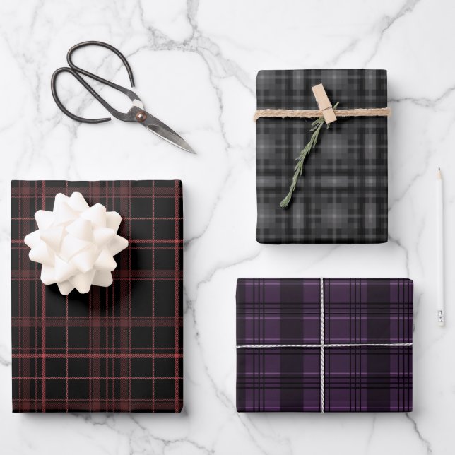Dark Colours Plaid Wrapping Paper Sheets (Front)