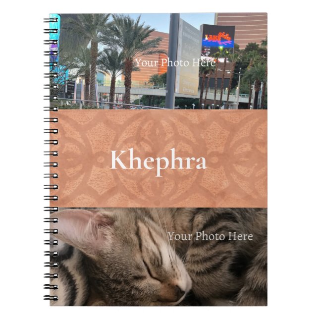 Dark Coral Batik Name and Photo Collage Notebook (Front)