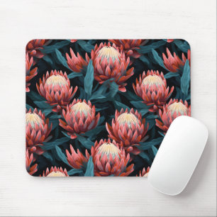 Dark Coral Bold Protea Floral Mouse Pad