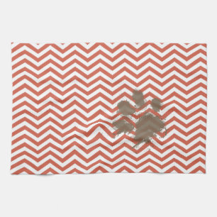 Dark Coral Chevron Tea Towel
