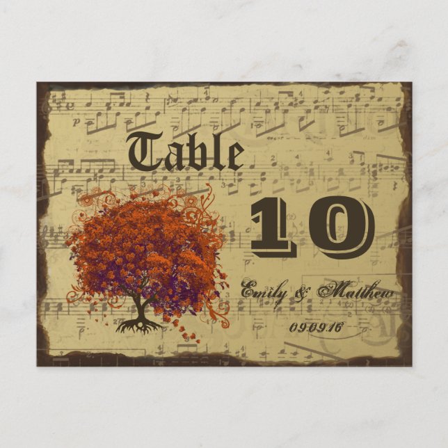 Dark Coral Heart Leaf Tree Table Number Postcard (Front)