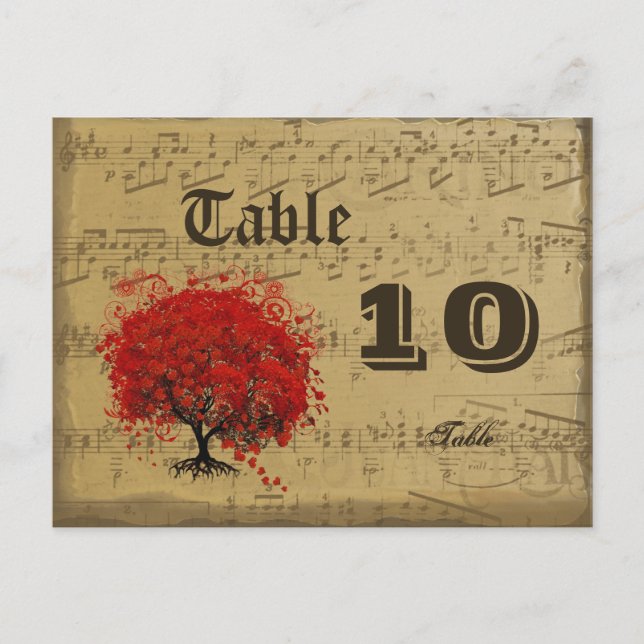 Dark Coral Heart Leaf Tree Table Number Postcard (Front)