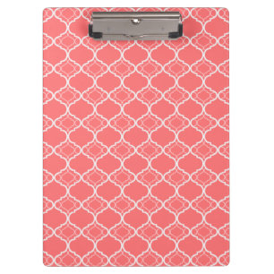 Dark Coral Pink Quatrefoil Geometric Pattern Clipboard
