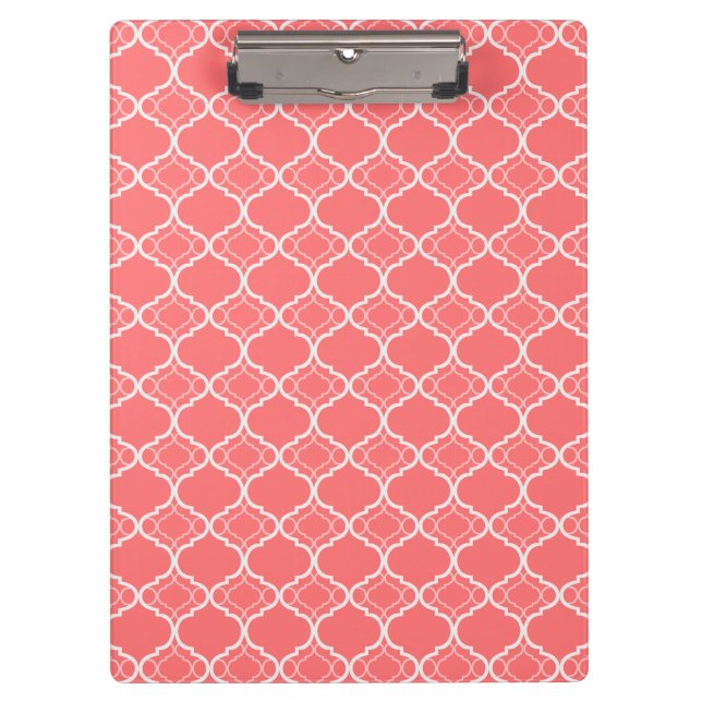 Dark Coral Pink Quatrefoil Geometric Pattern Clipboard (Front)