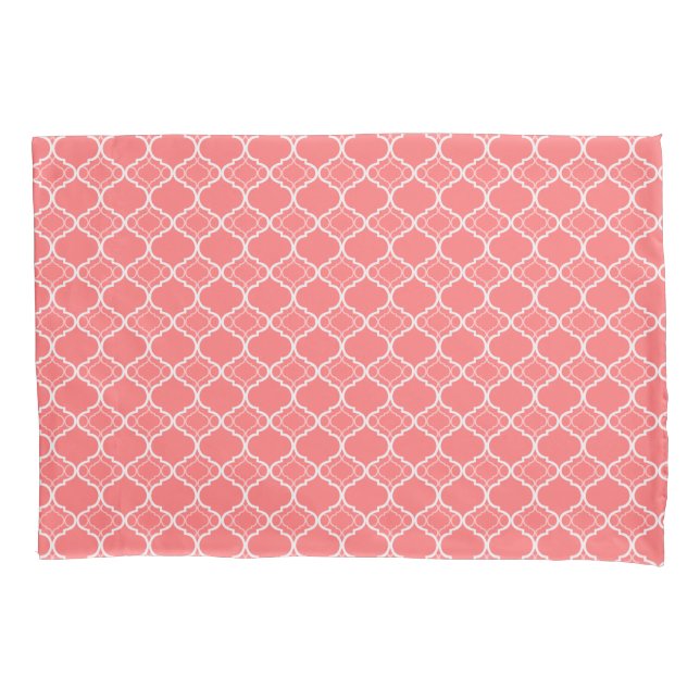 Dark Coral Pink Quatrefoil Geometric Pattern Pillowcase (Front)