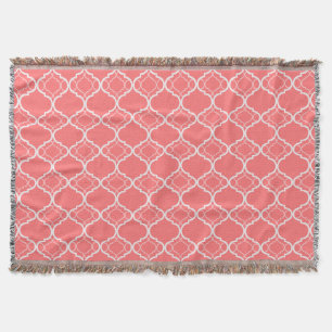 Dark Coral Pink Quatrefoil Geometric Pattern Throw Blanket