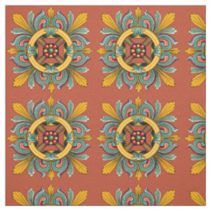 Dark Coral Victorian Tile Design Fabric