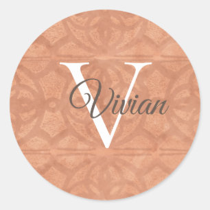 Dark Coral With White Monogram Name Classic Round Sticker