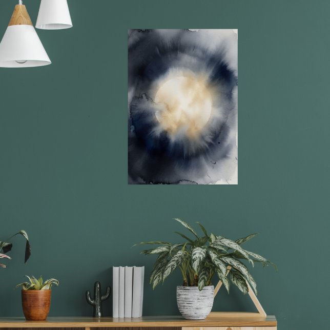 Dark Cosmic Glowing Moon Nebula Space Art Poster (Living Room 1)