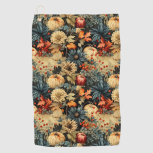Dark Cottagecore Autumn Pumpkin Floral Golf Towel
