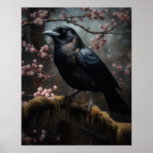 Dark Cottagecore Black Crow Art Print Poster