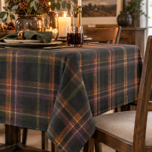 Dark Cottagecore Black Rust Autumn Plaid Tablecloth