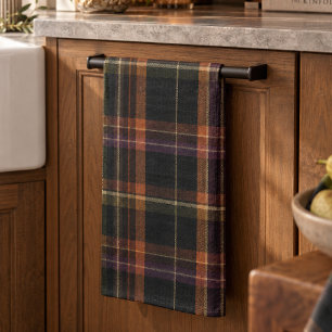 Dark Cottagecore Black Rust Autumn Plaid Tea Towel
