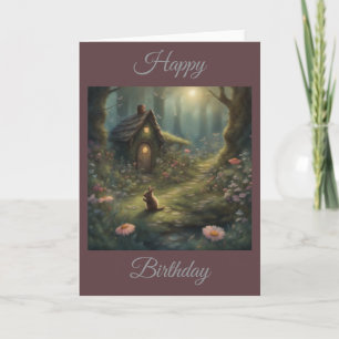 Dark Cottagecore Bunny in the garden Birthday Card