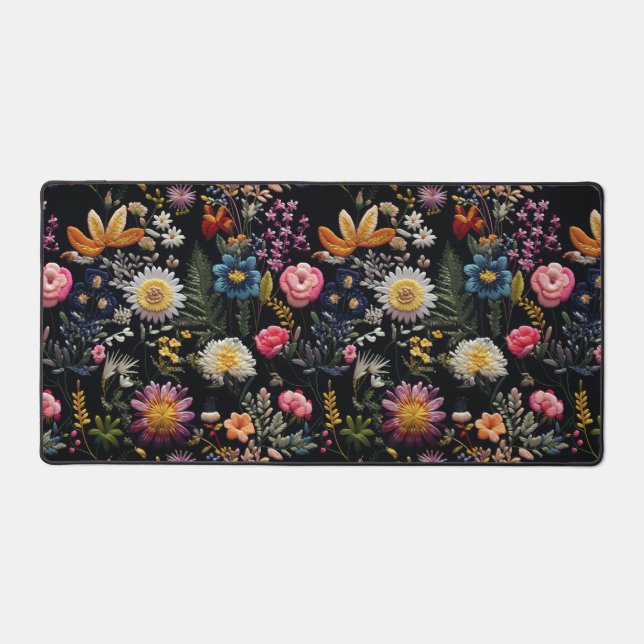 Dark Cottagecore Florals Mousepad Desk Mat (Front)