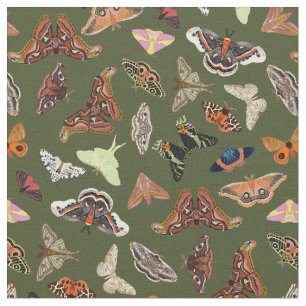Dark Cottagecore Moths Nature Green Fabric