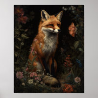 Dark Cottagecore Red Fox Art Print Poster